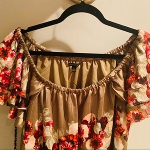 Banana Republic Beige Floral Off the Shoulder Top